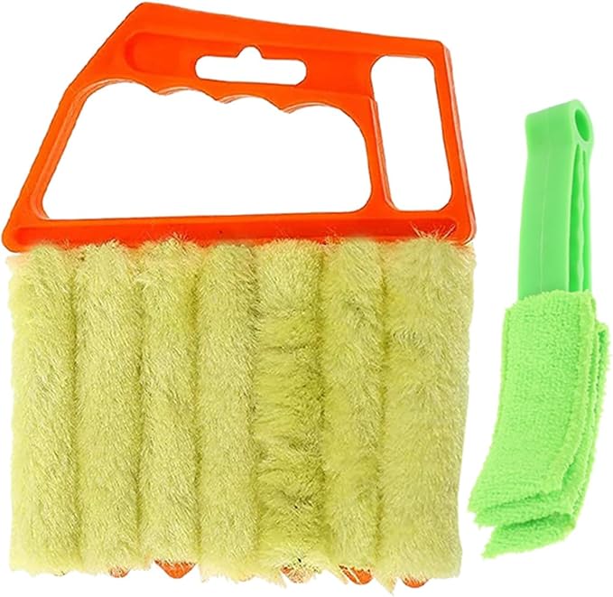 TOYANDONA 2pcs Blinds Cleaning Brush Set, 7-Finger and 3-Finger Window Shutter Brushes, Orange and Green, Multi-Surface Window and Air Conditioner Vent Cleaner for Home Use