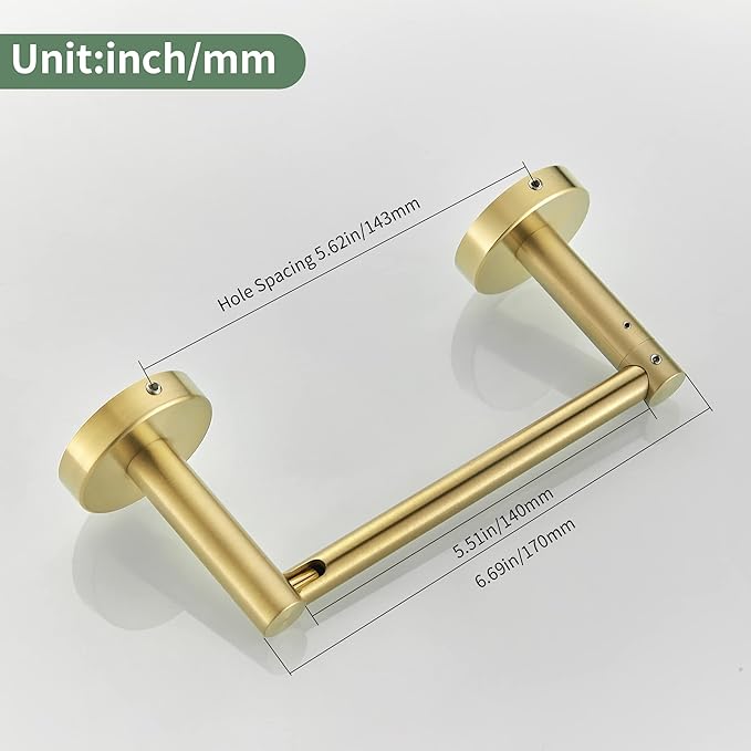 Gold Toilet Paper Holder, Bathroom Toilet Paper Roll Holder Brushed Gold TP Tissue Storage Wall Mount with Double Post Pivoting SUS304 Stainless Steel