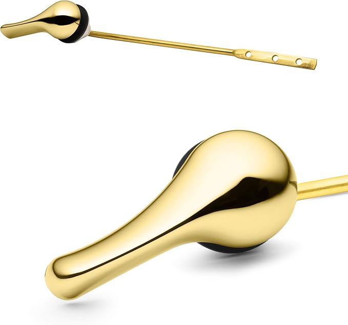 Qualihome Gold Toilet Handle - Front Mount Polished Brass Toilet Flush Handle Lever Replacement - Universal Fit - Durable Design - Easy Installation - Ideal for Most Front Mount Toilets
