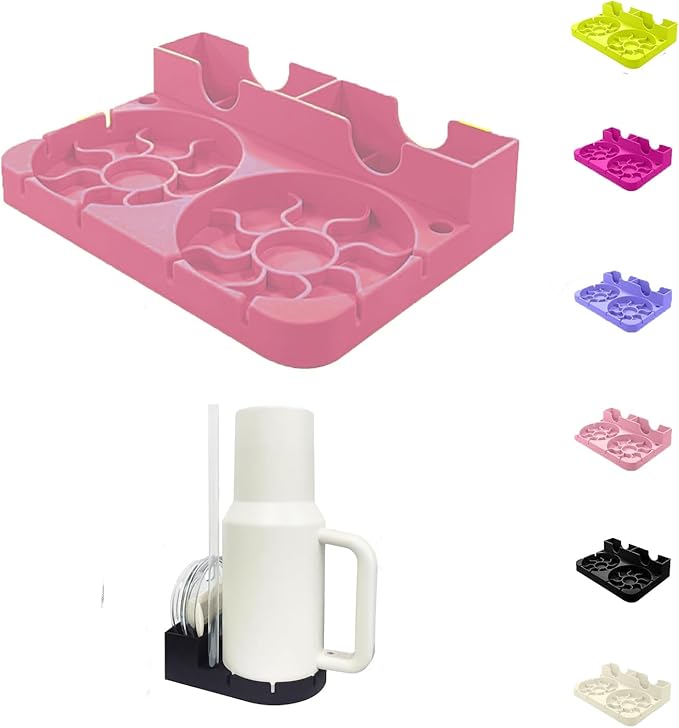 Silicone Water Bottle Drying Rack - Collapsible Cup Dryer Holder for 20/30/40 oz Tumblers, Baby Bottles, Mugs & Glasses | Non-Slip Base for Kitchen/RV/Travel(Pink, 2 in 1)