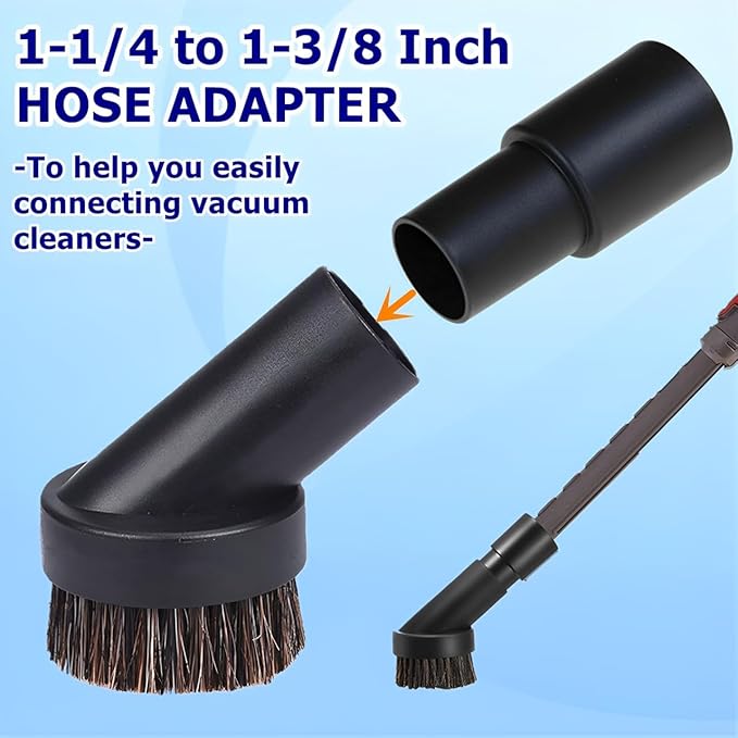 Vacuum Brush Attachment,25/35mm Horse Hair Brush with 1-1/4 to 1-3/8 Inch Hose Adapter for 1.25 Inch Vacuum Cleaner,Vacuum Attachment Soft Bristle Replacement