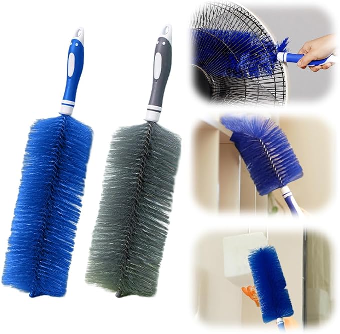 Fan Cleaner Brush, 2025 New Bendable Dusting Brush for Electric and Blind, Reusable Microfiber Dust Collector, Non-disassembly Cleaning (Grey+Blue)