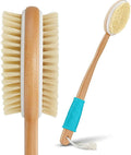 Vive Back Scrubber for Shower – Long Handle Dry Brushing Body Brush with Soft & Stiff Bristles – Exfoliating Shower Loofah & Bath Scrubber Cleaner for Women, Men, Elderly – Antiskid Grip