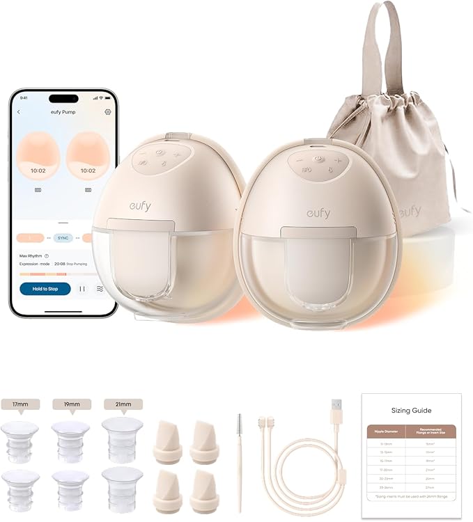 eufy Security Heated Breast Pump S1, Hands-Free Breast Pump with Industry-Leading HeatFlow Tech, App-Controlled OptiRhythm, Hospital-Grade Suction, Leakproof, Slim and Ultra-Quiet for in-Bra Use