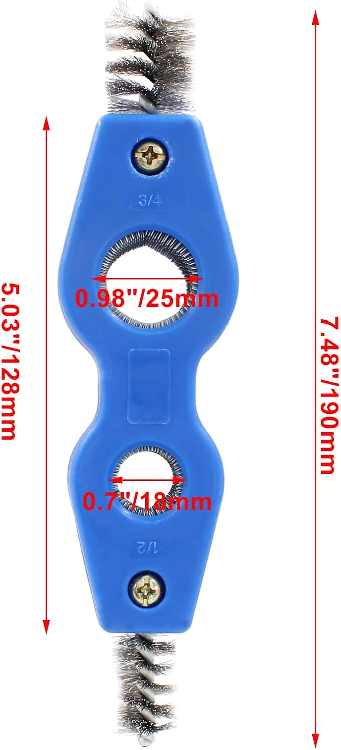 BokWin 1 Pcs 4-in-1 Copper Tubing Cleaner Tool Steel Bristles Deburring Brush Cleans Inside and Outside Wire Brush for Plumbing Installation Soldering Copper Pipes Brazing (Blue)