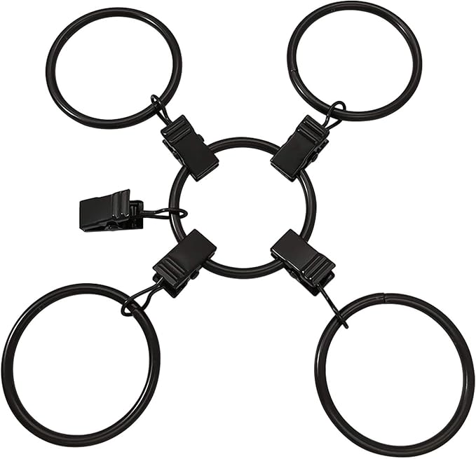 40 Pack Metal Curtain Rings with Clips, Drapery Clips Hooks, Decorative Curtain Rod Clips 1.5 in Interior Diameter, Vintage Black