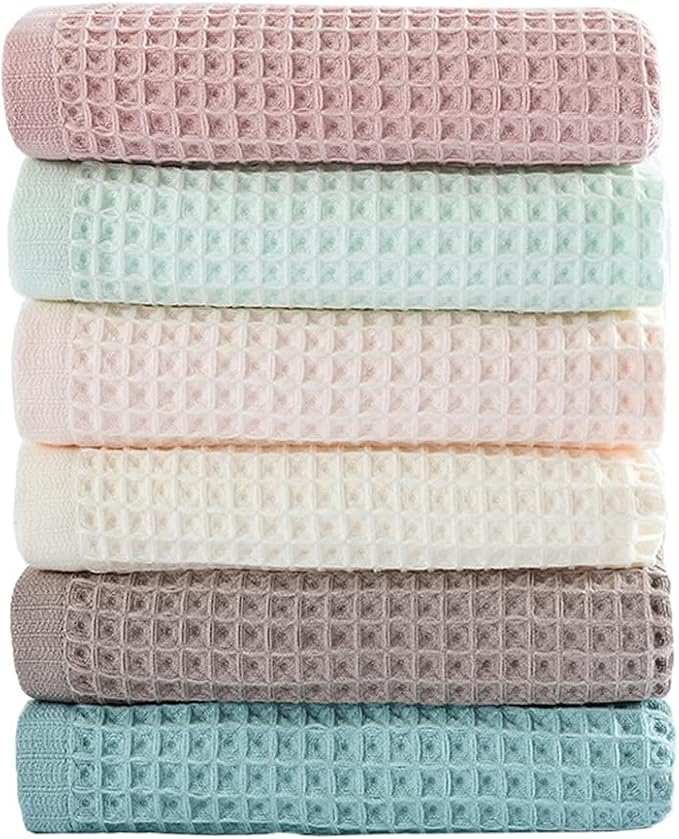 6 Pack Waffle Weave Dish Cloths, 13x13 Inch 100% Cotton Kitchen Towels for Washing Dishes - Super Absorbent, Quick Drying Dish Rags (Mixed Colors)
