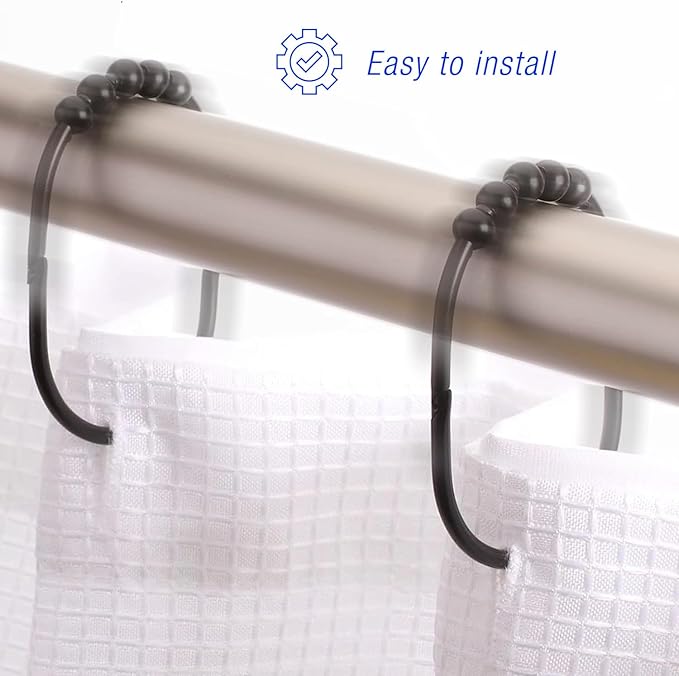 2LB Depot Wide Shower Curtain Rings/Hooks Set, Decorative Polished Chrome Finish, Easy Glide Rollers, 100% Rustproof Stainless Steel, Set of 12 Rings for Shower Rods