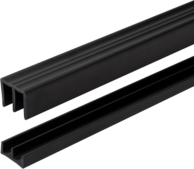 1/4" Panel Sliding Door Track - 36" Black Plastic Upper & Lower Set, USA Made, Pack of 1 - Outwater