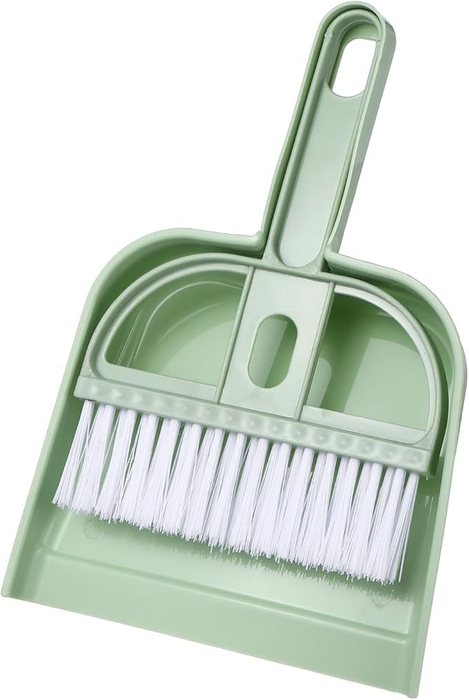 uxcell Mini Dustpan and Brush Set, Small Broom and Dustpan Set for Home Office Tabletops Sofas Keyboards Cleaning, Green