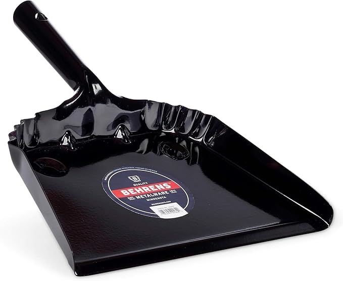Behrens Portable Weatherproof Galvanized Steel Corrugated Dustpan for Home, Kitchen, Office, or Shop Cleaning and Organization, Black
