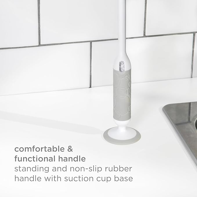 Ubbi Deluxe Baby Bottle Cleaning Set Includes a Nipple Brush with Suction Cup, Gray