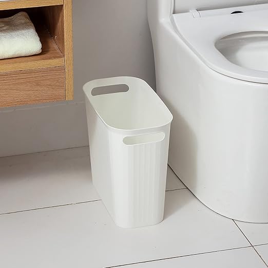 rejomiik Bathroom Small Trash Can Slim Garbage Can Wastebasket 3.5 Gallon Plastic Trash Bin Container for Bedroom, Home, Office, Dorm Room, Kitchen, 2 Pack White