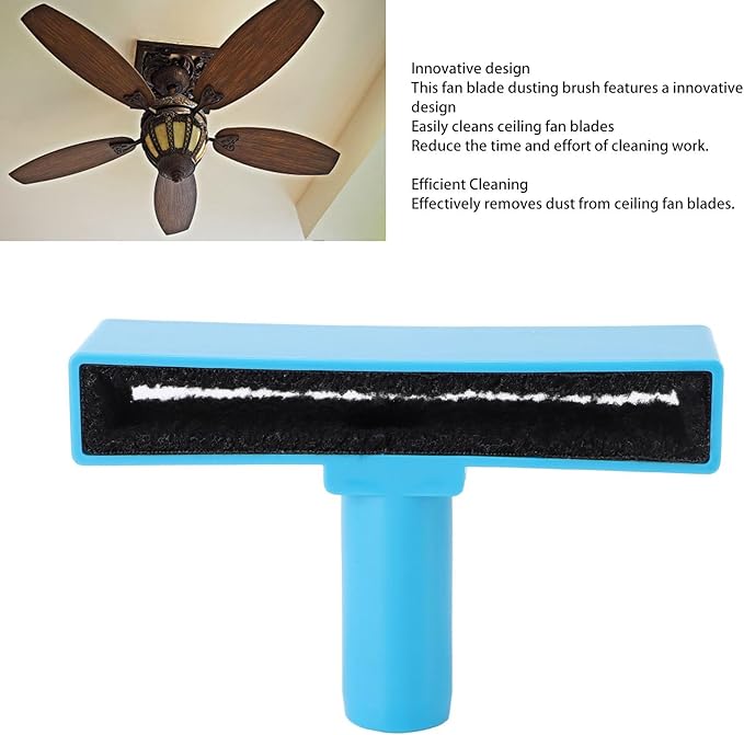 Ceiling Fan Blade Cleaner Duster, Fan Blade Cleaning Tool with Washable Brush Attachment, ABS Ceiling Fan Duster for Home Use, Reaches High Blades Without Ladder (Sky Blue)