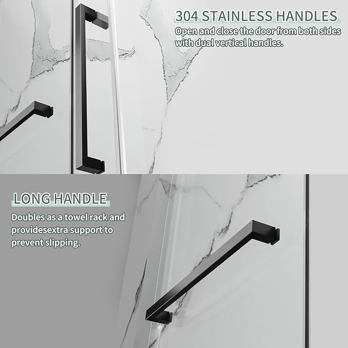 Frameless Shower Door 56-60 in. W x 76 in. H, Single Sliding Glass Door, 5/16" (8mm) Tempered Glass, Nano Coated for Easy Cleaning, Linear Design, Walk-in Bathroom Glass Door – Matte Black
