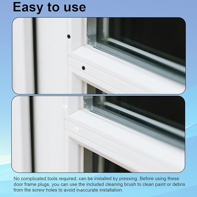 50pcs Entry Door Frame Plugs, 5/16" x 1/4" Diameter Door Window Screw Hole Plugs with Cleaning Brush for ODL/Western Reflection Frame Waterproof & Durable (White)