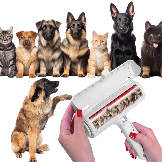 Pet Hair Remover Roller – Reusable Lint Roller for Dog & Cat Fur – Self-Cleaning Animal Hair Removal Tool for Furniture, Couch, Carpet, Bedding, Car & Clothing – No Sticky Tape Needed (Red)