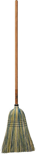 Authentic Amish Multi Color Broom - Heavy Duty Corn Straw & Solid Hardwood (Blue & Natural)