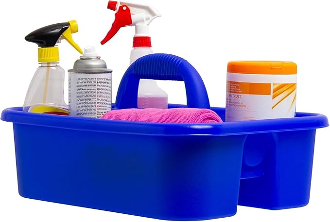 Akro-Mils 09185 Plastic Tote Tool & Supply Cleaning Caddy with Handle, (18-3/8-Inch x 13-7/8-Inch x 9-Inch), Blue, 6-Pack