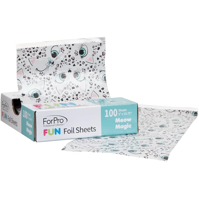 ForPro FUN Meow Magic 5" Foil Sheets, Aluminum Foil, Pop-Up Foil Dispenser, Hair Foils for Color Application and Highlighting Services, Food Safe, 5” W x 10.75” L, 100-Count