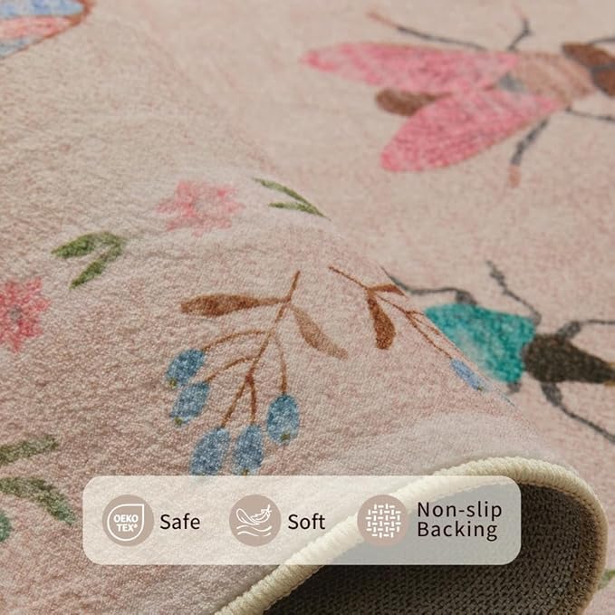 2x3 Washable Rug,Small Door Mat Floral Entryway Rug, Boho Front Door Mat, Non Slip Area Rugs, Low Pile Throw Accent Carpet for Indoor Entrance, Bathroom and Kitchen(Pink 2x3ft)