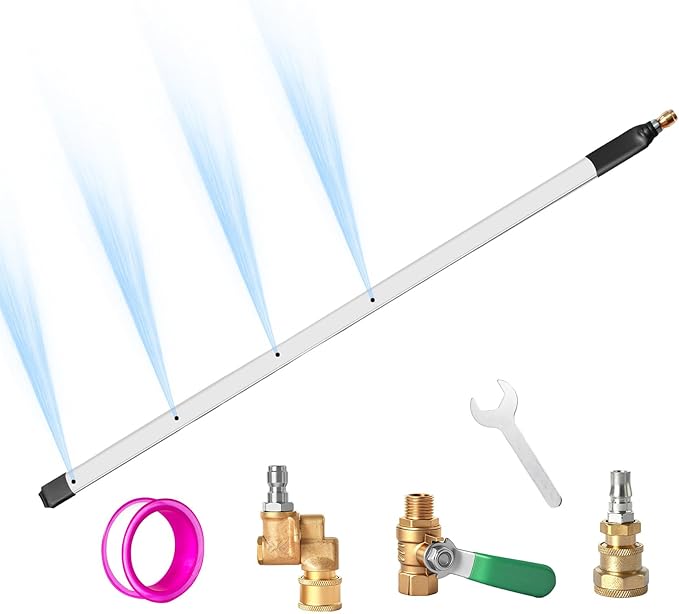 24” Radiator Cleaning Wand - 4500 PSI Water & Air Dual-Use Tool for Pressure Washers. Includes 180° Fan Nozzle, Quick Connect Couplers & Brush for Cars, Trucks, Heavy Equipment