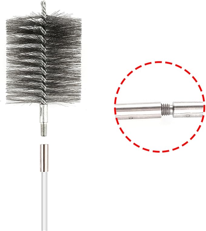 50-inch Long Tent Wood Burning Stove Pipe Cleaning Brush with Stainless Steel Bristles, and Chimney Cleaning Wire Brush with 4 Flexible Rods, 3.5'' Brush Heads