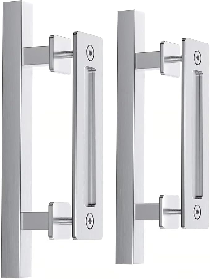 EaseLife 12" Stainless Steel Sliding Barn Door Pull Handle with Flush Hardware Set,Double Sided,Brushed Finish,Square,2 Pack