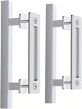 EaseLife 12" Stainless Steel Sliding Barn Door Pull Handle with Flush Hardware Set,Double Sided,Brushed Finish,Square,2 Pack