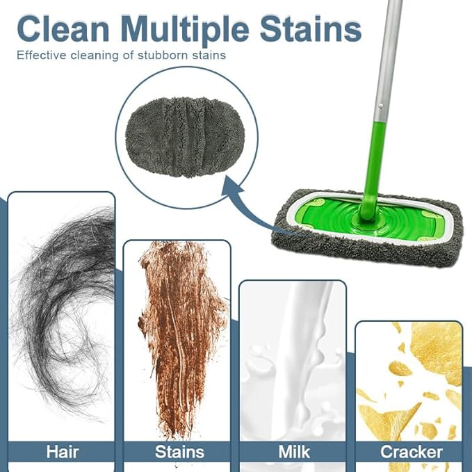 Reusable Microfiber Mop Pads Washable Wet Pads Compatible with Swiffer Sweeper Refills Pads for Wet & Dry Sweeping Cloths Mop Head Replacement for Household Cleaning