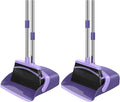 NACENA Broom and Dustpan Set, 52-in Long Adjustable Handle Broom Dustpan Combo with Dust pan Teeth to Automatically Clean Hair Suitable for Home Kitchen Office Hall Floor (Purple), 2 Pack