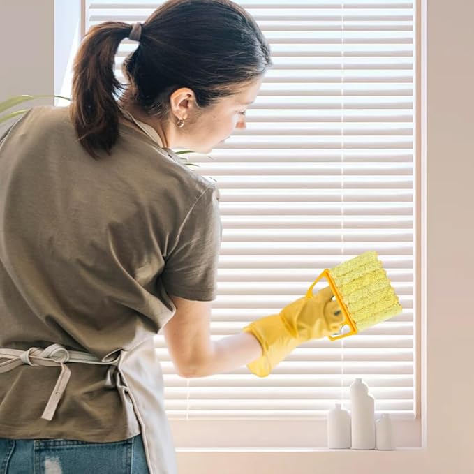 4PC Blind Cleaner Duster Tool, 2025 Upgrade Window Venetian Microfiber 7 Finger Duster Brush Dusting Cleaner Tools for Window Shutters Air Conditioner Vinyl Wood Blinds with 4 Cloth Cover (A)