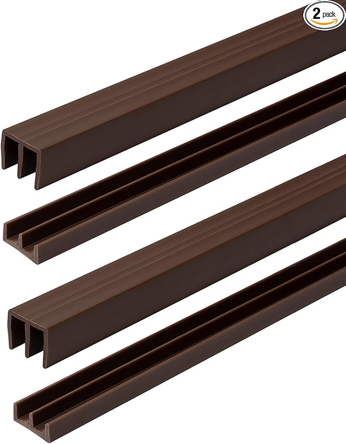 1/4" Panel Sliding Door Track - 48" Brown Plastic Upper & Lower Set, USA Made, Pack of 2 - Outwater