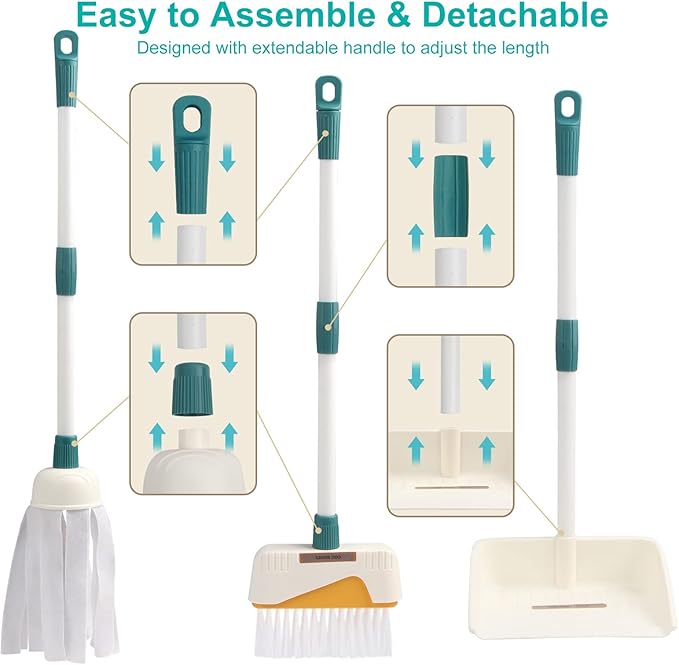 Jenilily Detachable Kids Cleaning Toy Set - Broom, Mop, Dustpan, Brush, Rag Play, Housekeeping Kit, STEM Really Clean Toys Gift for Girls & Boys