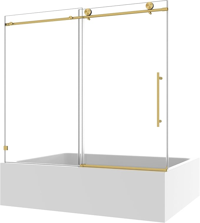 Favfurish Single Sliding Shower Door,55"-60" W x 63" H Frameless Shower Door with 5/16" (8mm) Thick SGCC Tempered Glass W/Adjustable Soft Closing,Bathroom Glass Door for Spa（Brushed Gold）