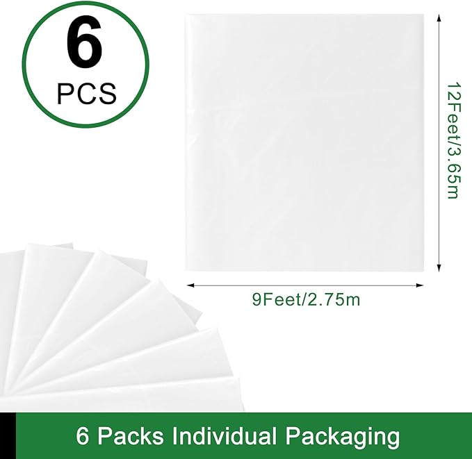 6-Pack 9x12 ft Painter Plastic Drop Cloths Sheet,Waterproof Anti-dust Cover, Disposable Tarp for Painting for Couch/Furniture Cover