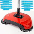 3-in-1 Carpet Sweeper & Manual Push Mop, 360° Rotating Handheld Cleaner for Hardwood & Ceramic Floors, Compact Dustpan & Trash Bin – Bright Red