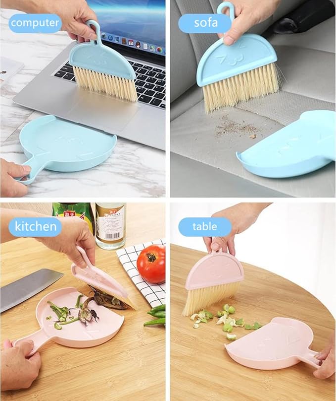 Small Broom and Dustpan Set for Home, Mini Clean Brush with Dust Pans Cute Hand Broom Brush Dust Pan with Hanger Hole, Small Cleaning Brush Set for Desktop Computer Table Keyboard (blue-1pc)