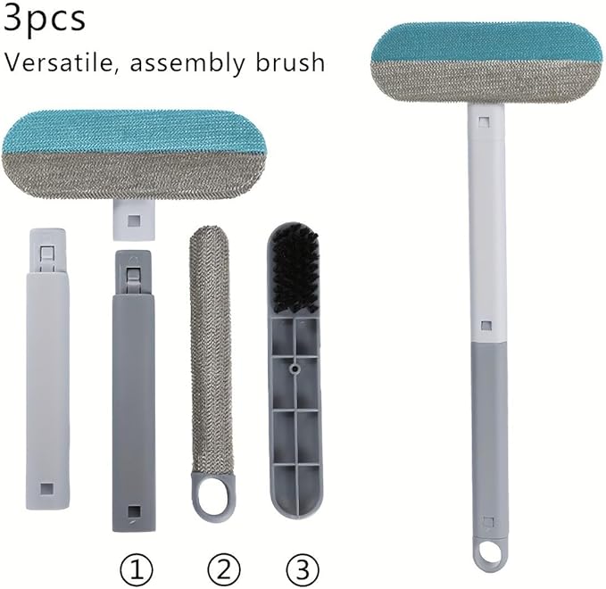 4-in-1 Pet Hair Remover & Window Screen Cleaner, Multi-Surface Reusable Lint Brush with Long Handle, Wet/Dry Dual-Use for Couch, Carpet, Furniture, Bedding, Car Interior Cleaning