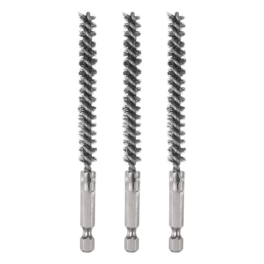 HARFINGTON 3pcs Stainless Steel Bore Brush 8mm Dia Cleaning Wire Brush with Handle 1/4 Inch Hex Shank for Tubes, Ports, Bearings