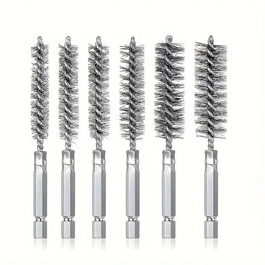 6PCS Stainless Steel Bore Brush Set with 1/4" Hex Shank,Twisted Drill Wire Bore Brush Set, Abrasive Wire Bore Brush for Power Drill,Different Sizes (8, 10, 12, 15, 17,19mm) for Rust and Tube Cleaning