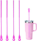 Silicone Straw Cleaner Brush, 4-Piece Reusable Straw Brush Set with Extra-Long Design for Cleaning Thin Metal Straws and Wider Milkshake Straws （6mm+9mm Purple)