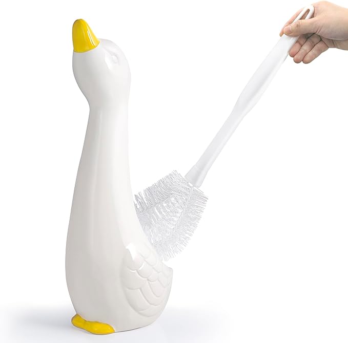 Duck Ceramic Toilet Brush Holder with Plastic Brush Set by Allure Home Creation