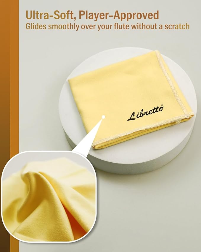 Libretto Silver Polishing Cloth for Flute, 30×30 cm, Ultra-Soft Microfiber, Anti-Tarnish Cleaning Cloth for Silver-Plated Instruments