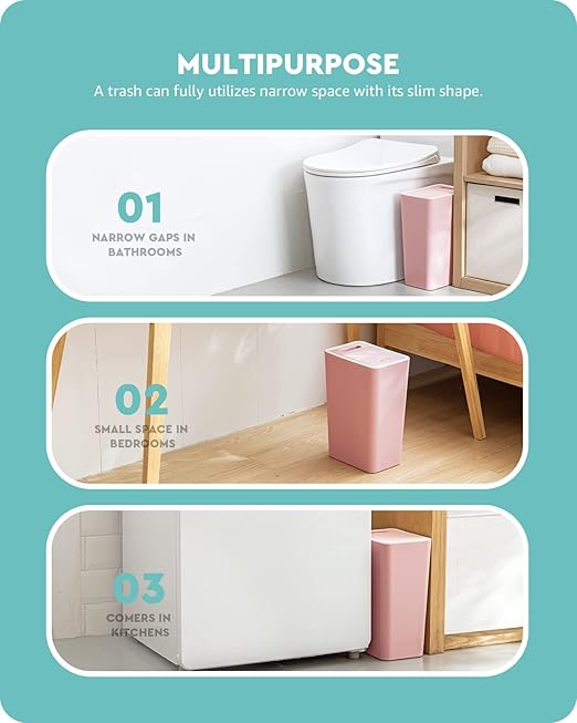 Baffect Small Trash Can with Lid Waste Basket Bathroom Garbage Can Dorm Room Essentials for Bedroom, Office, College-2.1 Gallon (Pink)