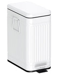 Small Bathroom Trash Can with Lid Soft Close, 6L / 1.6 Gallon Stainless Steel Small Garbage Can with Step Pedal, Slim Waste Basket for Bedroom, Toilet, Office - White