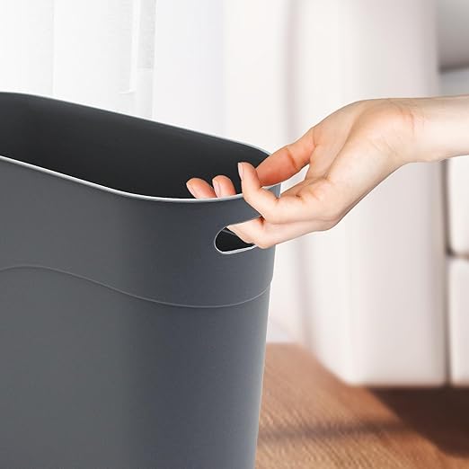 2 Pack 3.2 Gallon Plastic Trash Cans for Bathroom, Small Waste Bins with Handles, Compact Garbage Containers for Narrow Spaces, Recycle Wastebaskets for Office, Kitchen, Bedroom, Living Room (Gray)