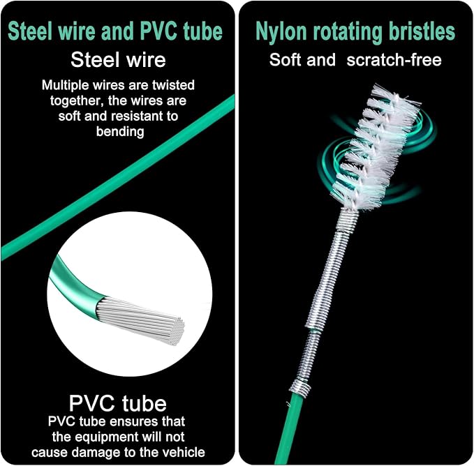 5pcs Sunroof Drain Cleaning Tool, 118in Flexible Long Pipe Cleaner with 2 Clean Brush 1 Syringe 1 Syringe Hose Heart Handle Design Tube Cleaner Brush for Auto Car Sunroof Wiper