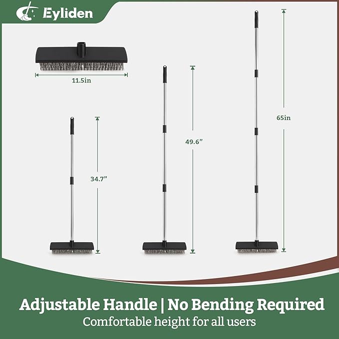 Eyliden Push Broom, Heavy Duty Moss Wire Scrub Brush with Stainless Steel Bristles, 65" Long Handle for Deck, Concrete, Patio Outdoor Cleaning