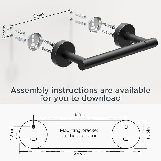 FORIOUS Matte Black Toilet Paper Holder Wall Mount, SUS304 Stainless Steel Double Post Pivoting Tissue Roll Holder and Hand Towel Ring Set for Bathroom, RV, Bathroom Hardware Accessories Set